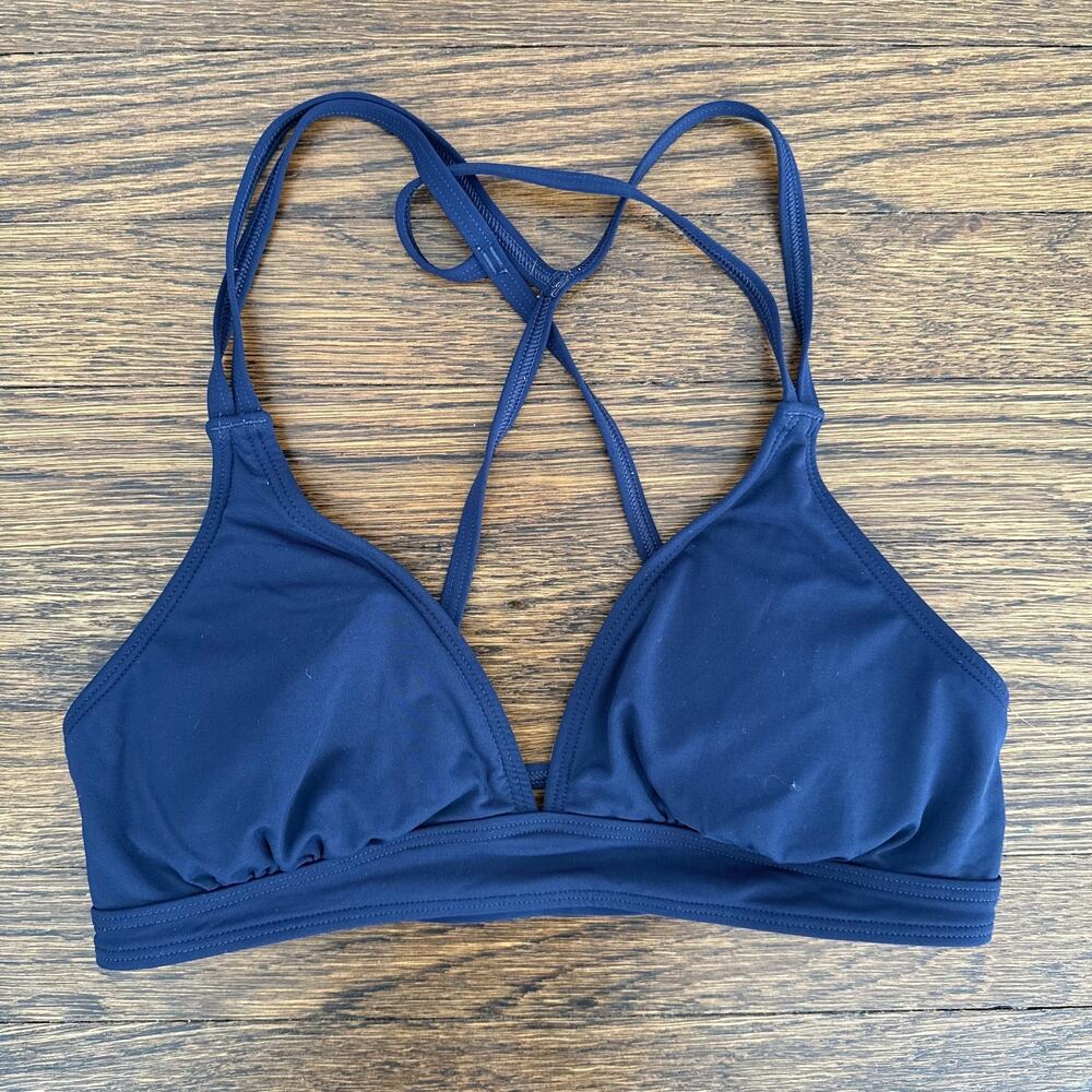 Athleta Navy Blue Strappy Back Triangle Bikini Top Size XS Adjustable Swim